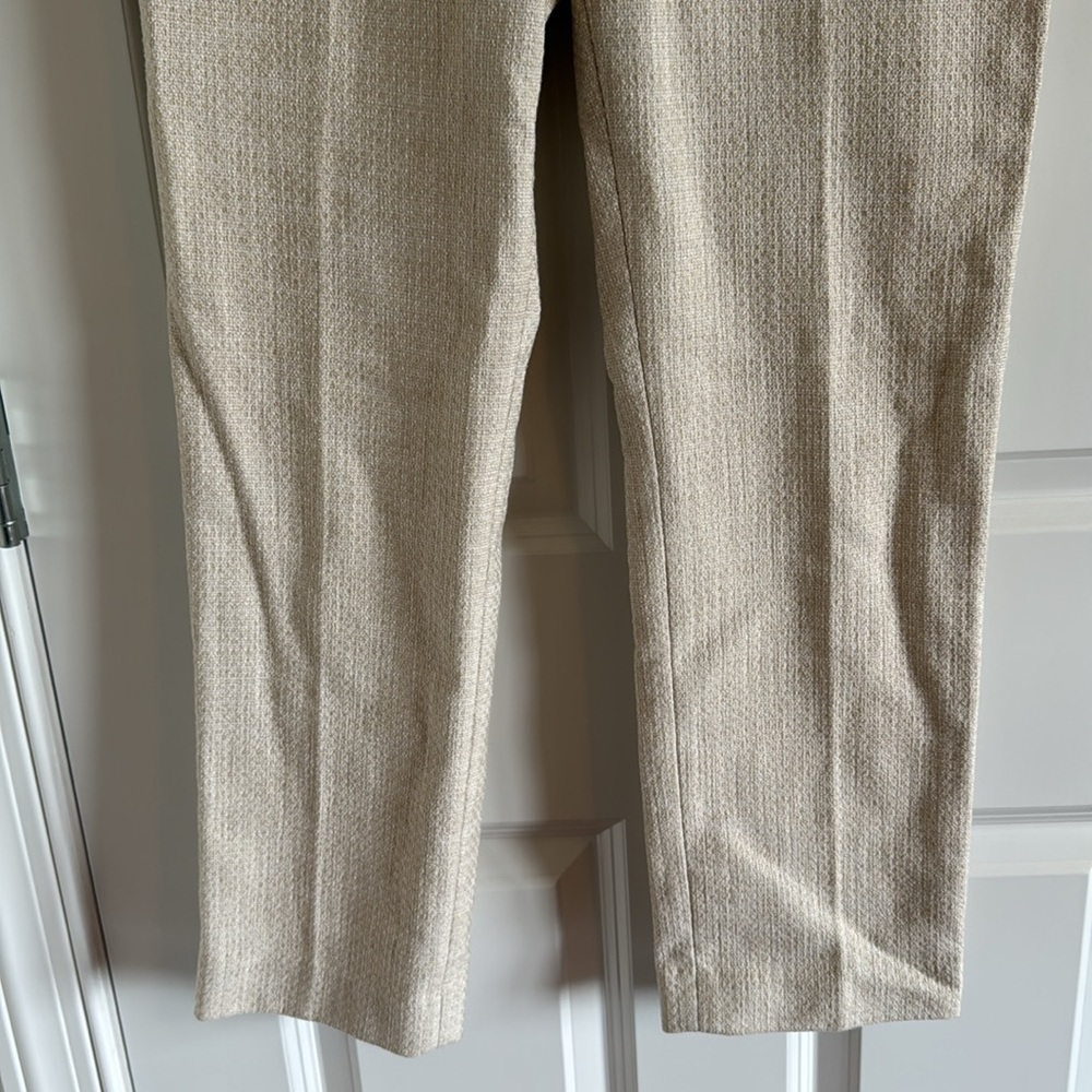 Ann Taylor Ankle Pants 4 Cream Beige Textured Tweed Cotton Blend Pockets Classic - Picture 3 of 8